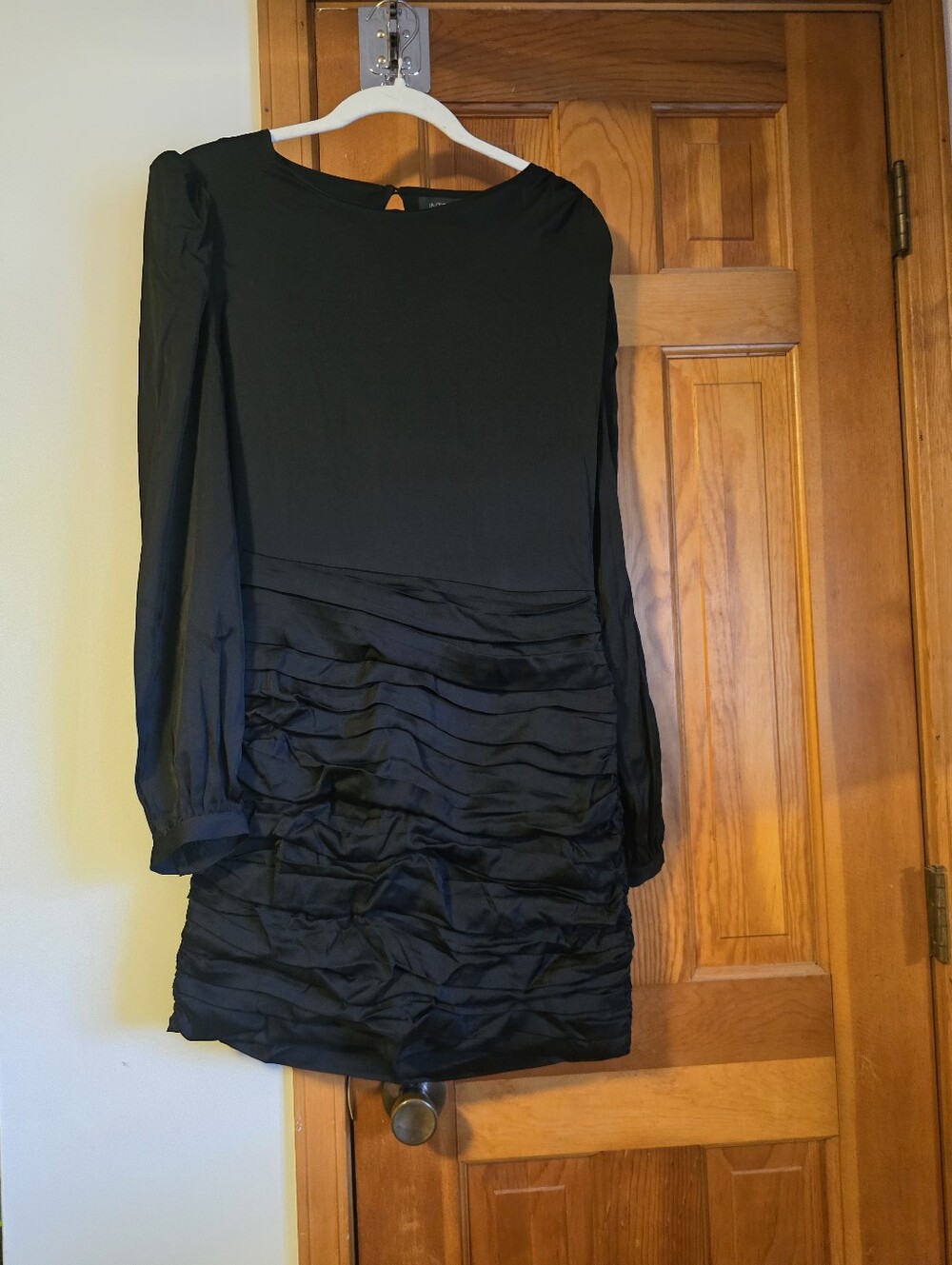 INTERMIX Black Long-Sleeve Ruching Detail Dress New With Tags